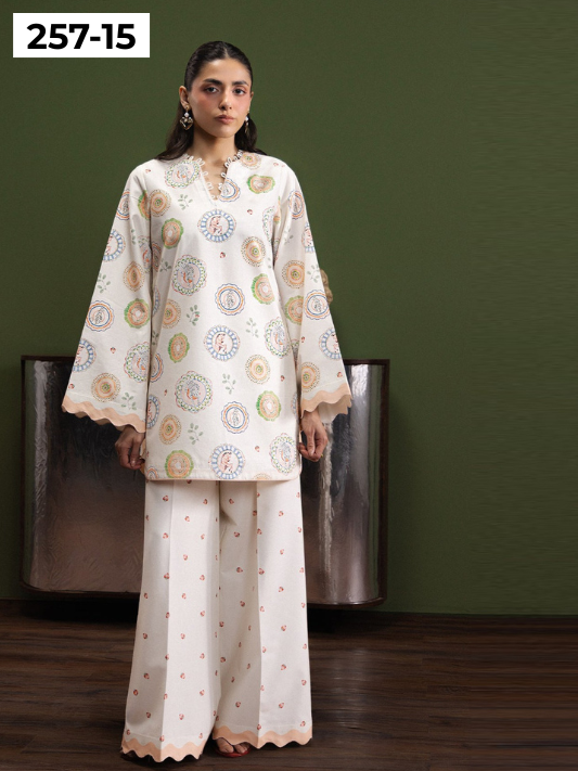 VOL 257 | DS 15 | PRINTED HIT CODES LAWN 2PC | DIGITAL PRINTED LAWN SHIRT, PLAIN COTTON TROUSER