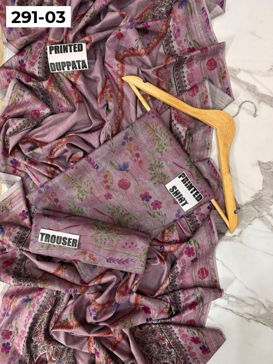 VOL 291 | DS 03 | PREMIUM CORDUROY DHANAK WINTER COLLECTON - DIGITAL PRINTED 3 PIECE SUIT | PRINTED ALLOVER SHIRT & TROUSER | PRINTED DUPATTA