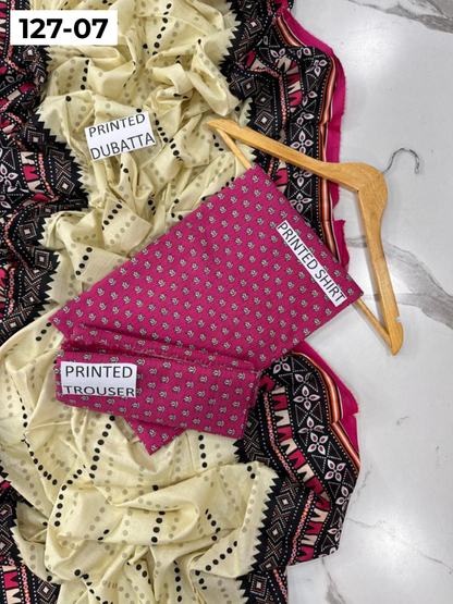 VOL 127 | DS 07 | DIGITAL PRINTED BANADORA LAWN 3PC VOIL LAWN DUPATTA