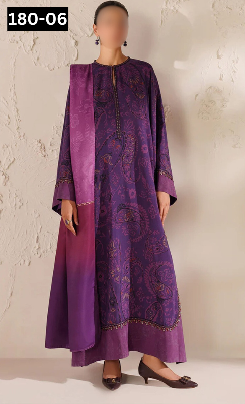 VOL 180 | DS 06 | DIGITAL PRINTED KHADDAR 3PC | EMBROIDERED PATCHES | KHADDAR DUPATTA