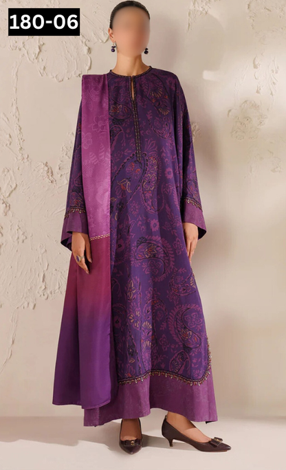 VOL 180 | DS 06 | DIGITAL PRINTED KHADDAR 3PC | EMBROIDERED PATCHES | KHADDAR DUPATTA