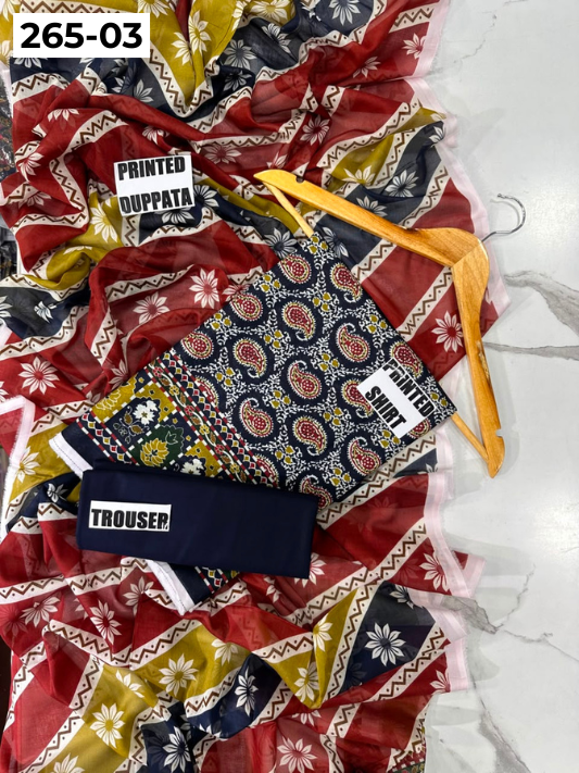 VOL 265 | DS 03 | LALA CLASSIC | DIGITAL PRINTED 3PC LAWN SHIRT, DYED TROUSER, PRINTED VOIL DUPATTA