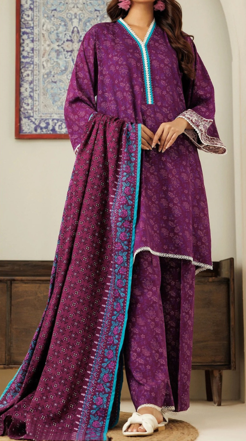 VOL 160 | DS 07 | DIGITAL PRINTED KHADDAR 3PC ZARI KHADDAR DUPATTA