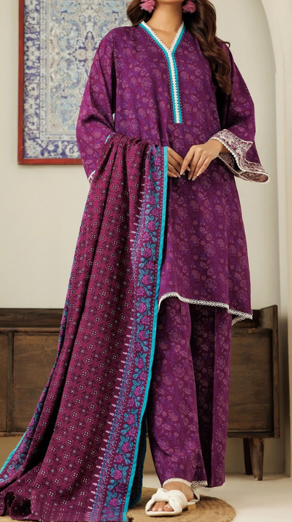VOL 160 | DS 07 | DIGITAL PRINTED KHADDAR 3PC ZARI KHADDAR DUPATTA