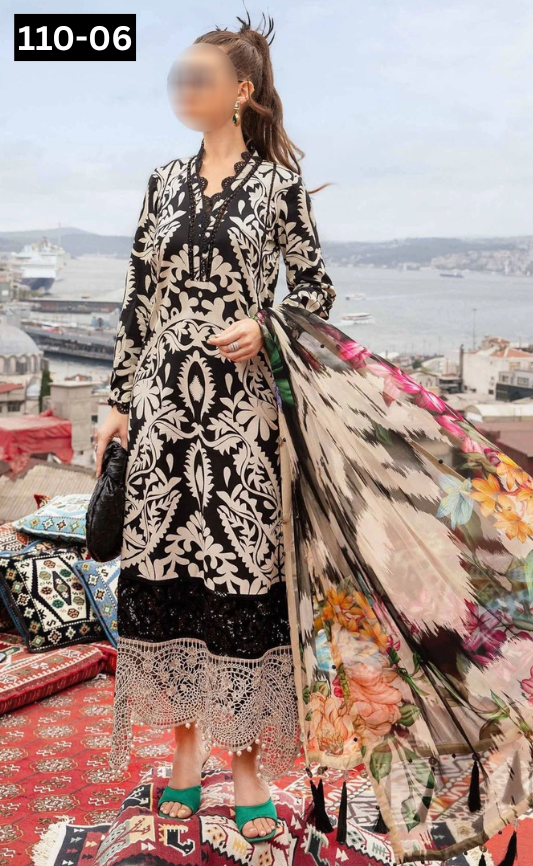 VOL 110 | DS 06 | DIGITAL PRINTED BANADORA LAWN 3PC VOIL LAWN DUPATTA