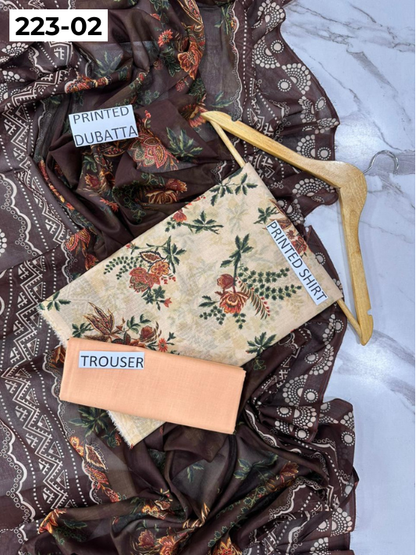 VOL 223 | DS 02 | SAPPHIRE LAWN | DIGITAL PRINTED BANADORA LAWN SHIRT PLAIN TROUSER VOIL LAWN DUPATTA