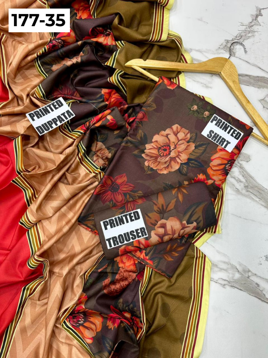 VOL 177 | DS 35 | DIGITAL PRINTED LINEN 3PC LINEN DUPATTA