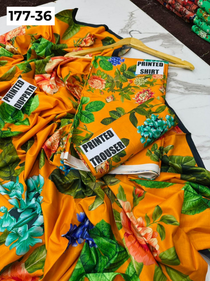 VOL 177 | DS 36 | DIGITAL PRINTED LINEN 3PC LINEN DUPATTA