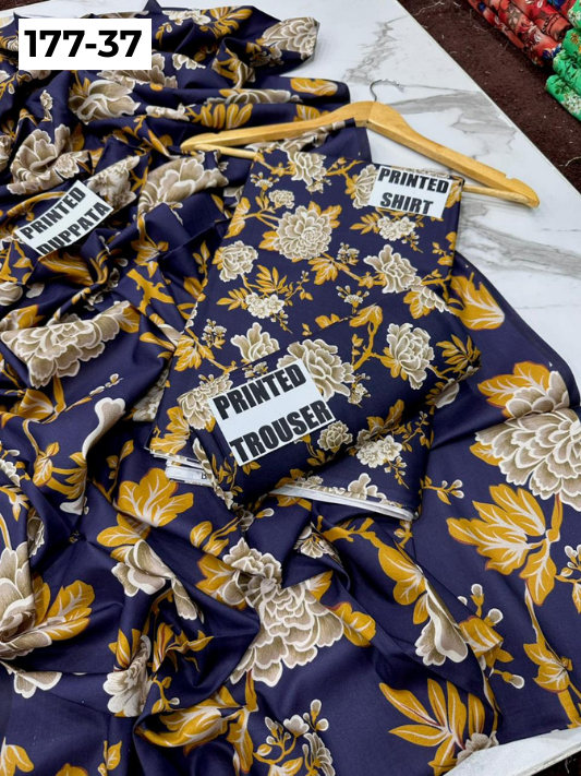 VOL 177 | DS 37 | DIGITAL PRINTED LINEN 3PC LINEN DUPATTA