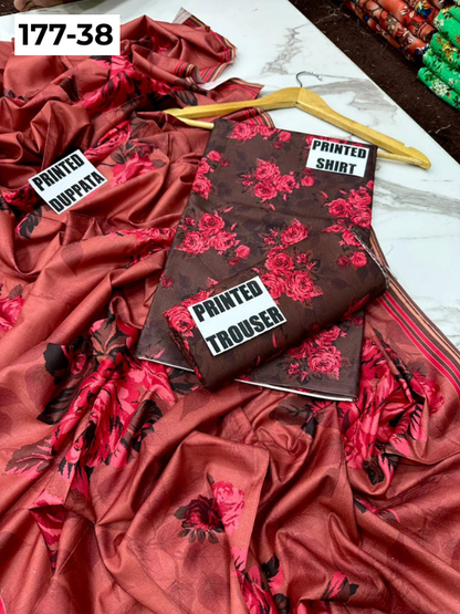 VOL 177 | DS 38 | DIGITAL PRINTED LINEN 3PC LINEN DUPATTA