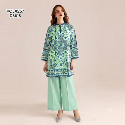 VOL 257 | DS 18 | PRINTED HIT CODES LAWN 2PC | DIGITAL PRINTED LAWN SHIRT, PLAIN COTTON TROUSER