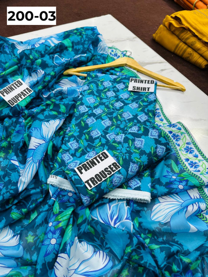 VOL 200 | DS 03 | DIGITAL PRINTED BANADORA LAWN 3PC VOIL LAWN DUPATTA