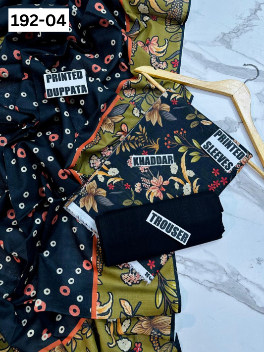 VOL 192 | DS 04 | DIGITAL PRINTED KHADDAR 3PC DYED TROUSER