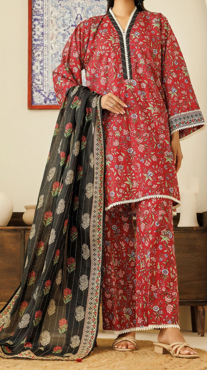 VOL 160 | DS 08 DIGITAL PRINTED KHADDAR 3PC ZARI KHADDAR DUPATTA