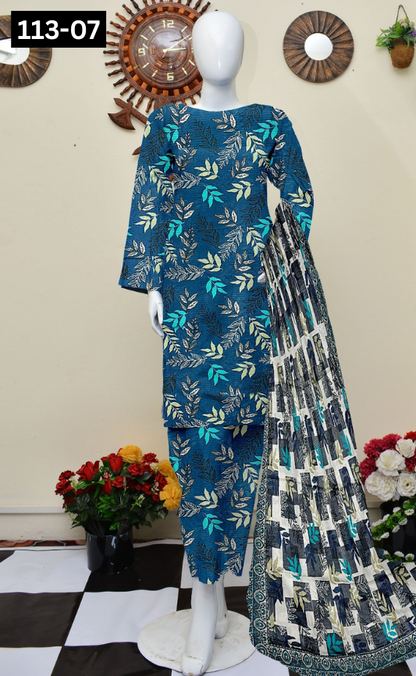VOL 113 | DS 07 | DIGITAL PRINTED BANADORA LAWN 3PC VOIL LAWN DUPATTA