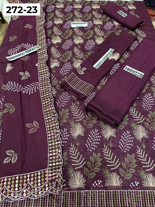 VOL 272 | DS 23 | KARANDI LUXURY EMBROIDERY 3PC - EMBROIDERED SHIRT, PLAIN TROUSER, READY TO WEAR EMBROIDERED KARANDI DUBATTA