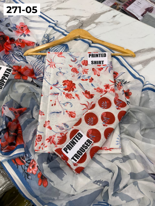 VOL 271 | DS 05 | Sana safinaz | DIGITAL PRINTED 3PC LAWN SHIRT, PRINTED TROUSER, PRINTED VOIL DUPATTA