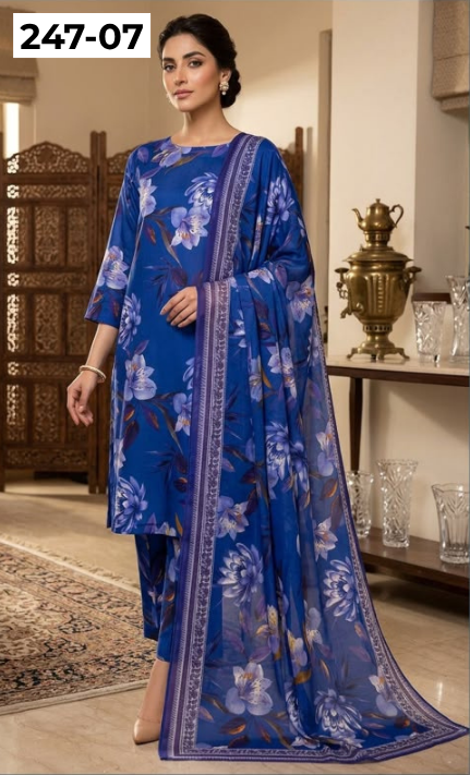 VOL 247 | DS 07 | DIGITAL PRINTED LAWN THREE PIECES VOIL LAWN DUPATTA