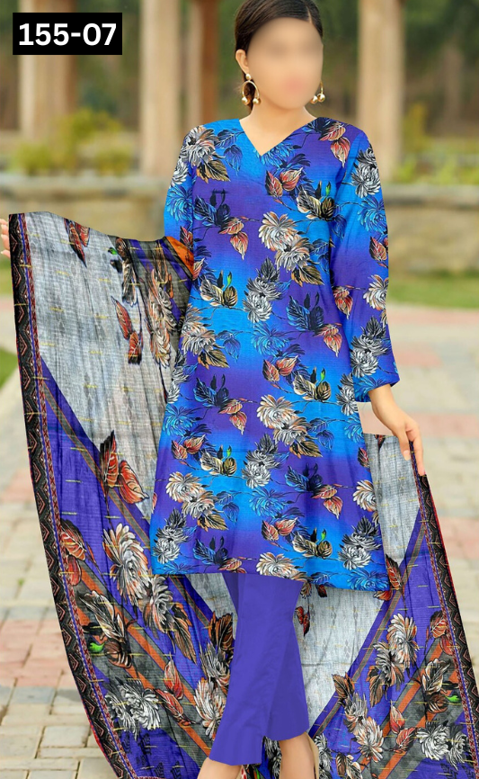 VOL 155 | DS 07 | DIGITAL PRINTED BANADORA LINEN 3PC LINEN DUPATTA