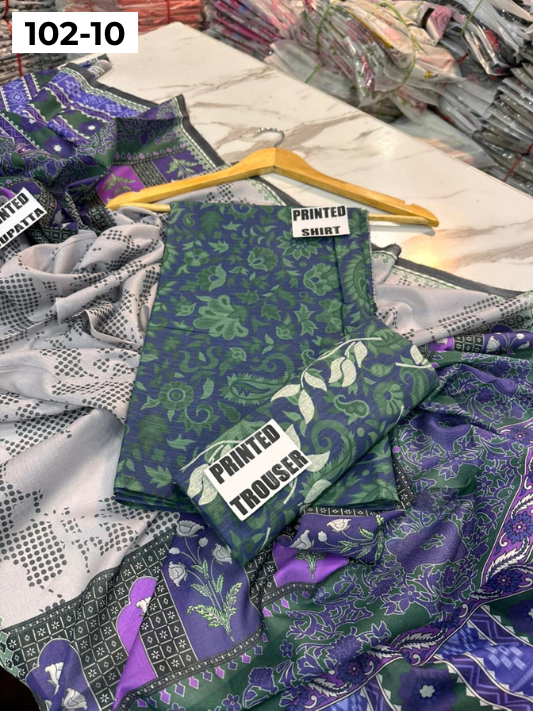 VOL 102 | DS 10 | DIGITAL PRINTED TANA DORA LAWN 3PC VOIL LAWN DUPATTA