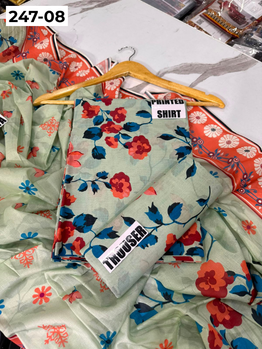 VOL 247 | DS 08 | DIGITAL PRINTED LAWN THREE PIECES VOIL LAWN DUPATTA