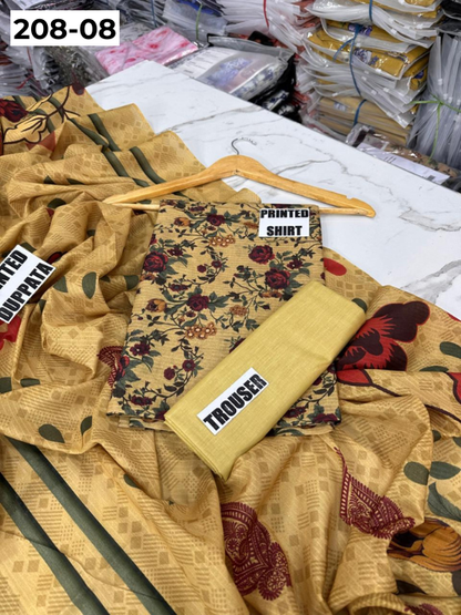 VOL 208 | DS 08 | DIGITAL PRINTED BANADORA LAWN SHIRT PLAIN TROUSER BANA DORA LAWN DUPATTA