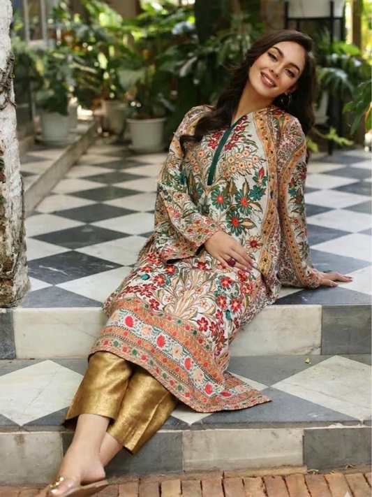 VOL 221 | DS 02 | PRINTED HIT CODES LAWN 2PC | DIGITAL PRINTED LAWN SHIRT PLAIN COTTON TROUSER