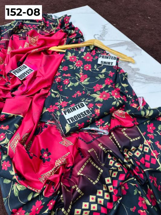 VOL 152 | DS 08 | DIGITAL PRINTED LINEN 3PC LINEN DUPATTA