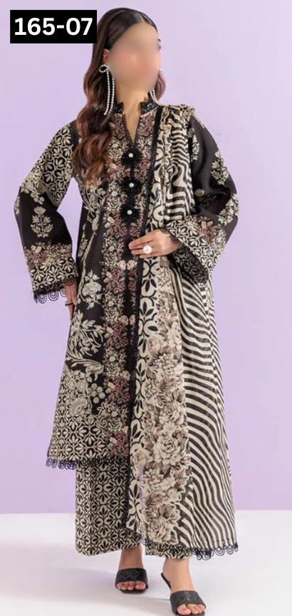 VOL 165 | DS 07 | DIGITAL PRINTED LINEN 3PC LINEN DUPATTA