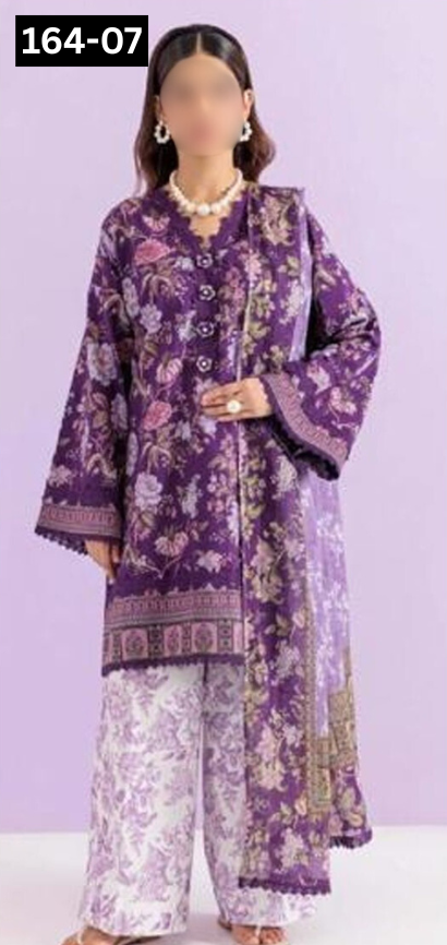 VOL 164 | DS 07 | DIGITAL PRINTED LINEN 3PC LINEN DUPATTA