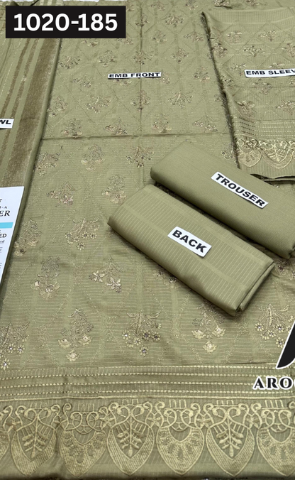 VOL 1020 | DS 185 | DHANAK DYED  EMBROIDERED 3PC DHANAK VELVET SHAWL