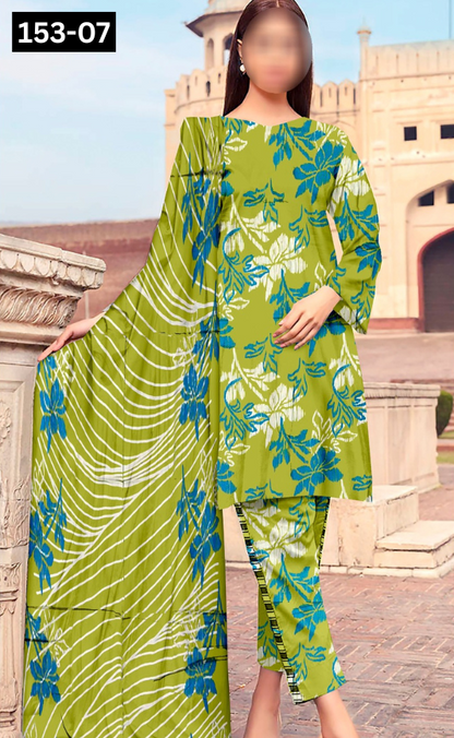 VOL 153 | DS 07 | DIGITAL PRINTED LINEN 3PC LINEN DUPATTA