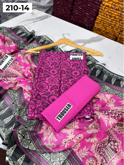 VOL 210 | DS 14 | SAPPHIRE LAWN 3PC DIGITAL PRINTED LAWN SHIRT VOIL LAWN DUPATTA DYED TROUSER