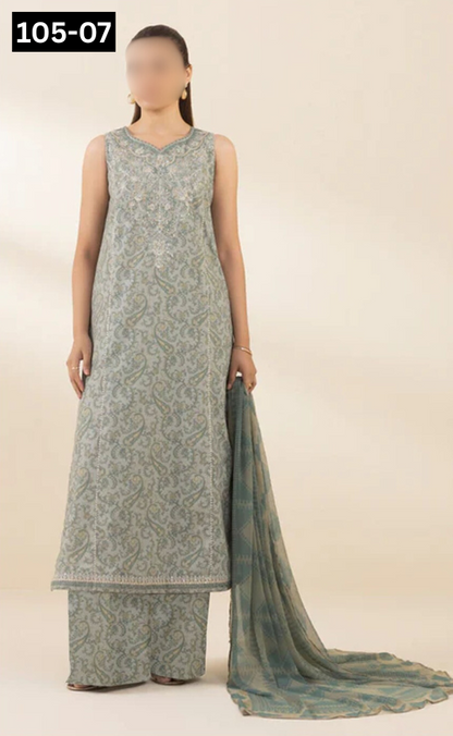 VOL 105 | DS 07 | DIGITAL PRINTED LAWN 3PC VOIL LAWN DUPATTA