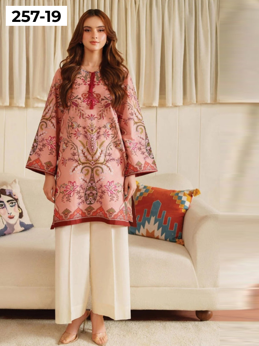VOL 257 | DS 19 | PRINTED HIT CODES LAWN 2PC | DIGITAL PRINTED LAWN SHIRT, PLAIN COTTON TROUSER