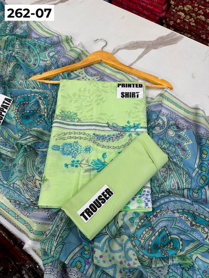 VOL 262 | DS 07 | MINHA By SHANAYA | DIGITAL PRINTED 3PC LAWN SHIRT, DYED TROUSER, PRINTED VOIL DUPATTA