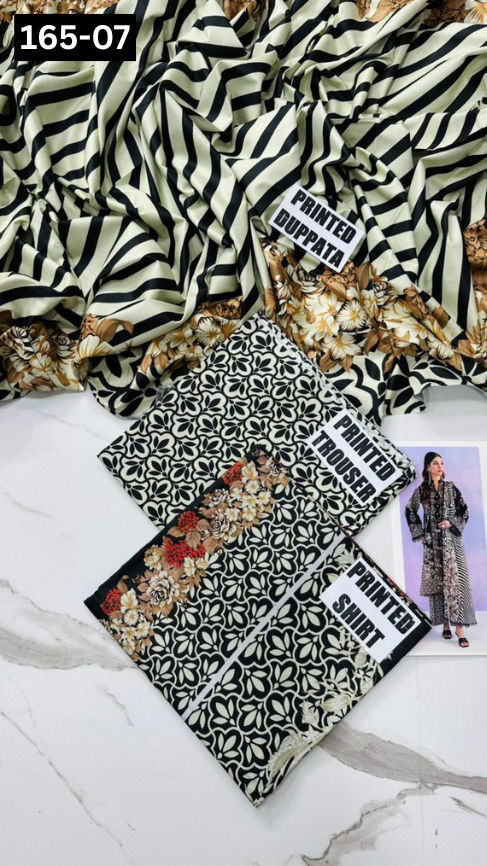 VOL 165 | DS 07 | DIGITAL PRINTED LINEN 3PC LINEN DUPATTA