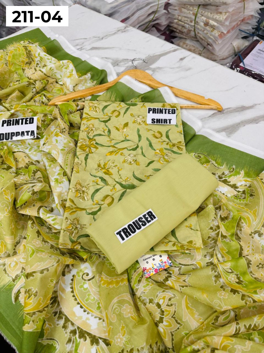 MADHAM BY LALA LAWN 3PC VOL 211 | DS 04 | DIGITAL PRINTED LAWN SHIRT VOIL LAWN DUPATTA DYED TROUSER