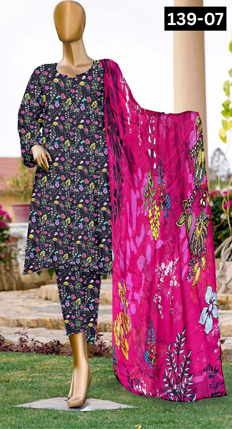 VOL 139 | DS 07 | DIGITAL PRINTED LAWN 3PC BAMBER CHIFFON DUPATTA
