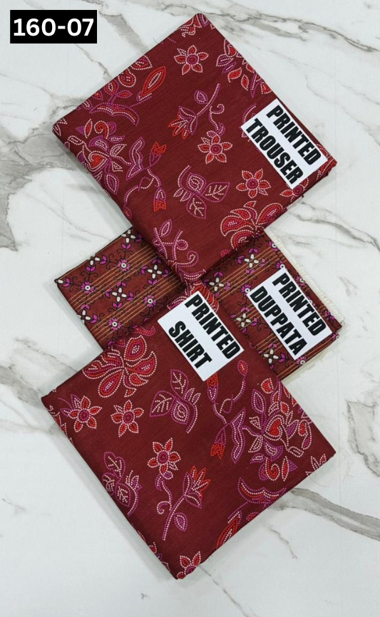 VOL 160 | DS 07 | DIGITAL PRINTED KHADDAR 3PC ZARI KHADDAR DUPATTA