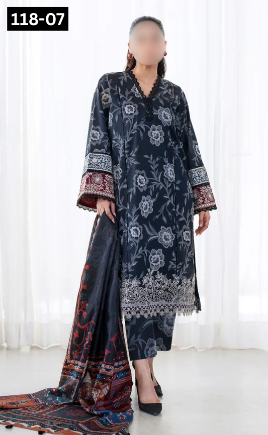 VOL 118 | DS 07 | DIGITAL PRINTED BANADORA LAWN 3PC VOIL LAWN DUPATTA