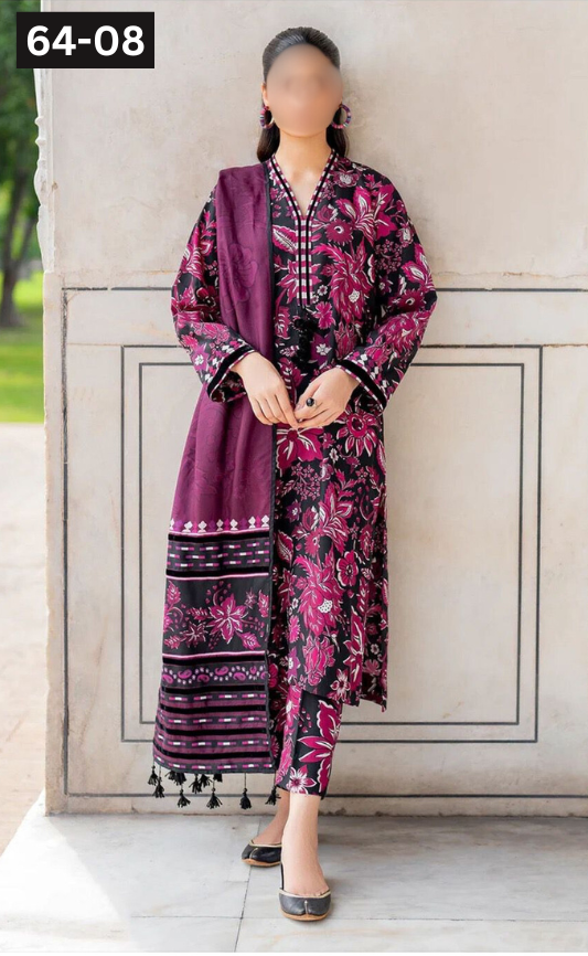VOL 64 | DS 08 | DIGITAL PRINTED KHADDAR 3PC KHADDAR DUPATTA