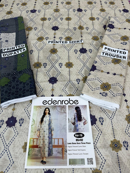 VOL 78 | DS 02 | BANA DORA PRINTED LAWN 3PC