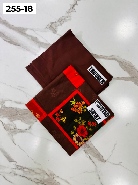 VOL 255 | DS 18 | PRINTED HIT CODES LAWN 2PC | DIGITAL PRINTED LAWN SHIRT PLAIN COTTON TROUSER