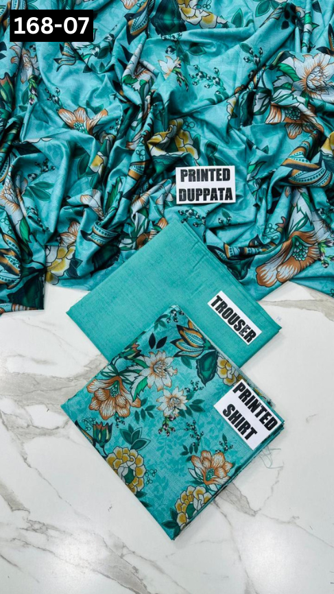 VOL 168 | DS 07 | DIGITAL PRINTED DHANAK 3PC DYED TROUSER DHANAK DUPATTA