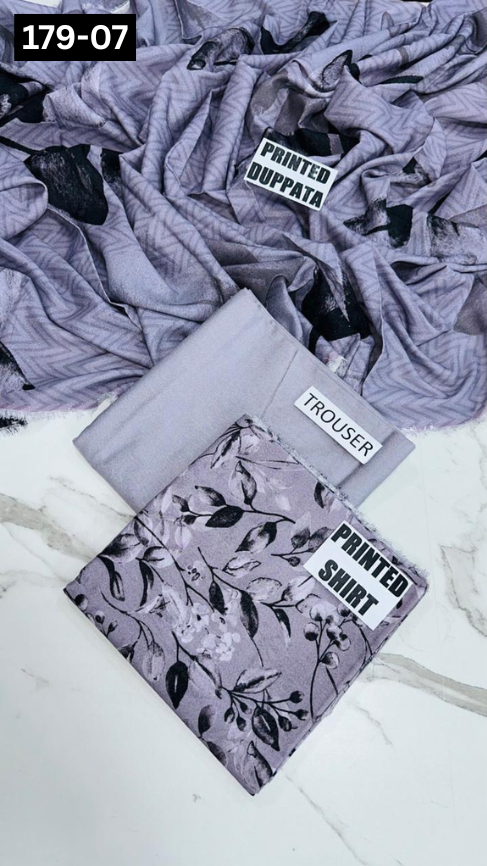 VOL 179 | DS 07 | DIGITAL PRINTED BANADORA KARANDI 3PC DYED TROUSER