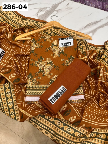 VOL 286 | 04 | BINSAEED | DIGITAL PRINTED 3PC KHADDAR SUIT | PRINTED SHIRT, TROUSER & DUPATTA