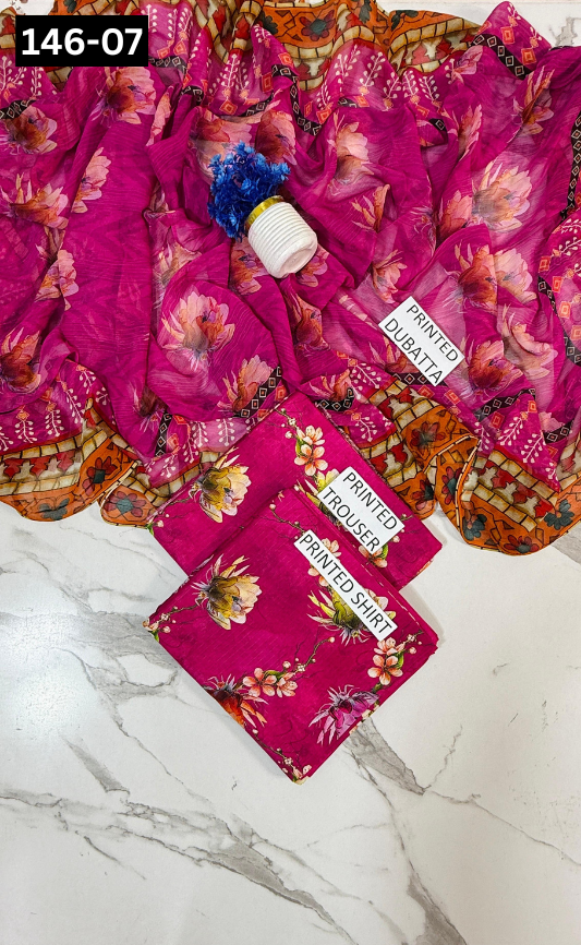VOL 146 | DS 07 | DIGITAL PRINTED BANADORA LAWN 3PC BAMBER CHIFFON DUPATTA