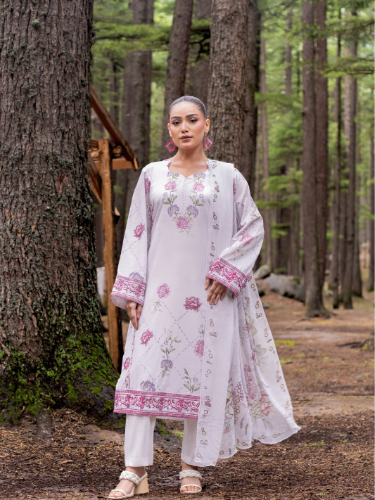 VOL 256 | DS 07 | Jugnu By Shanaya | DIGITAL PRINTED LAWN THREE PIECES ALONG WITH EMBROIDERED PATCHES