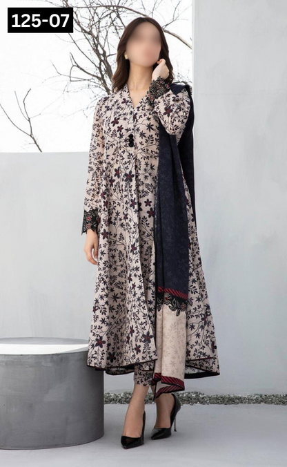VOL 125 | DS 07 | DIGITAL PRINTED BANADORA LAWN 3PC VOIL LAWN DUPATTA
